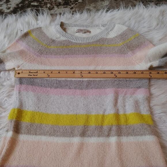 LOFT Light Striped Stripes Size Medium M Sweater Crew Neck Pastel Light Color - Picture 2 of 8